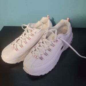 White Women's Athletic Platform Sneakers - Casual Lace-Up